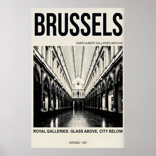 Brussels Travel Poster, Glass Arcade, Vintage ポスター (正面)