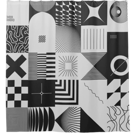 Brutalism Art:ヴィンテージ幾何学模様 シャワーカーテン (正面)