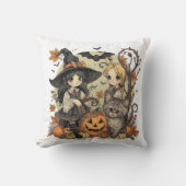 Bruxinhas Kawaii com Gatinho e Abóboras  クッション (正面)