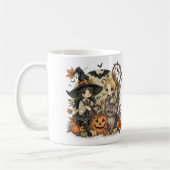 Bruxinhas Kawaii com Gatinho e Abóboras  コーヒーマグカップ (左)