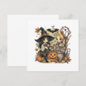 Bruxinhas Kawaii com Gatinho e Abóboras  サンキューカード (正面/裏面)