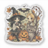 Bruxinhas Kawaii com Gatinho e Abóboras  シール (正面)