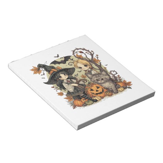 Bruxinhas Kawaii com Gatinho e Abóboras  ノートパッド (アングル)