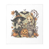 Bruxinhas Kawaii com Gatinho e Abóboras  ノートパッド (正面)