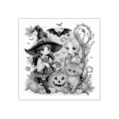 Bruxinhas Kawaii com Gatinho e Abóboras ラバースタンプ (インプリント)