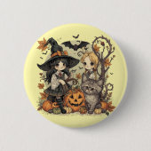 Bruxinhas Kawaii com Gatinho e Abóboras  缶バッジ (正面)