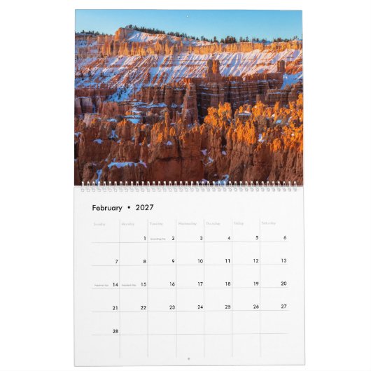 Bryce Canyon カレンダー (2月 2027)