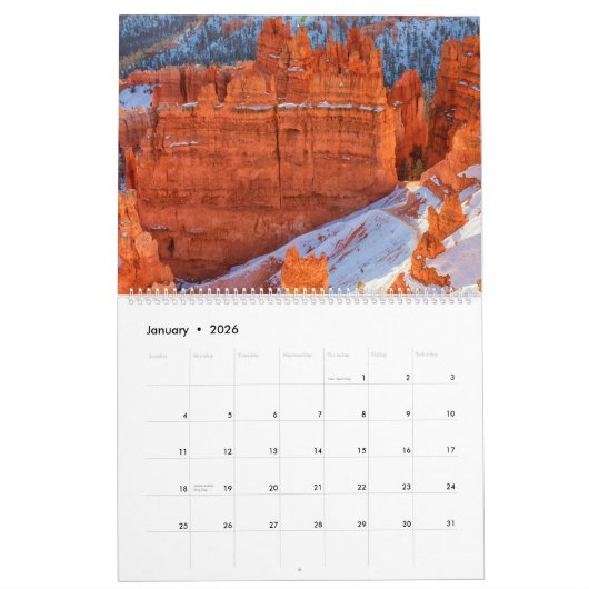 Bryce Canyon カレンダー (1月 2026)