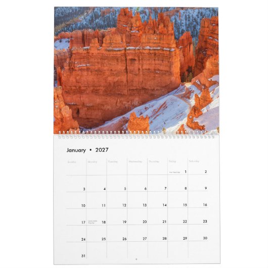 Bryce Canyon カレンダー (1月 2027)