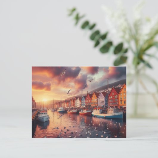 bryggen bergen norway早朝 ポストカード (スタンド正面)