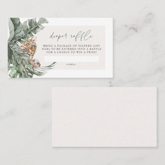 BRYNかわいいジャングルサファリベイビーシャワーおむつラッフル プレイスカード (正面/裏面)