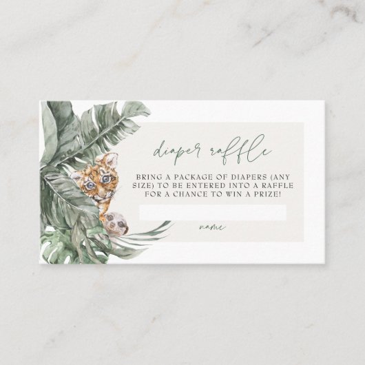 BRYNかわいいジャングルサファリベイビーシャワーおむつラッフル プレイスカード (正面)