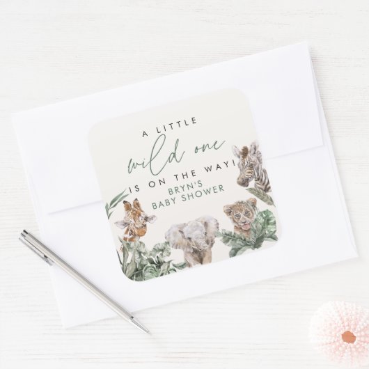 BRYNかわいいジャングルサファリベビーアニマルベビーシャワー スクエアシール (封筒)