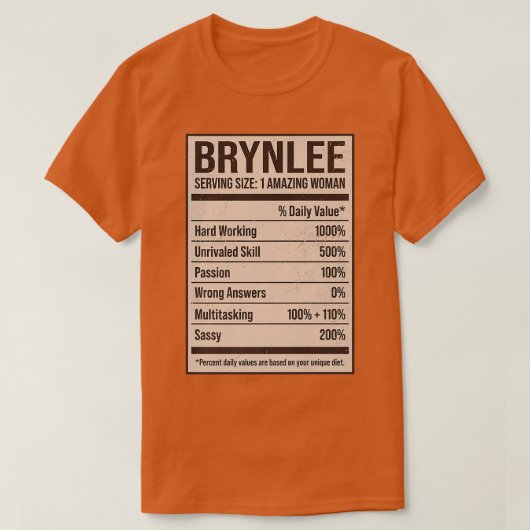 Brynlee Nutrition Facts Nameニックネーム別名タイトル Tシャツ (デザイン正面)