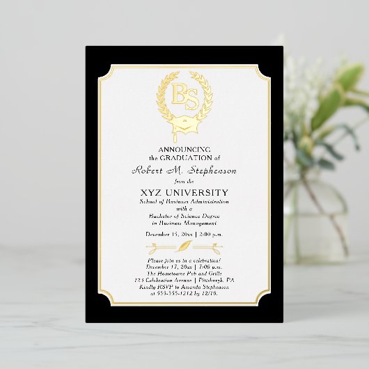 BS – 理学士課程大学卒業 箔招待状 (立ち正面)