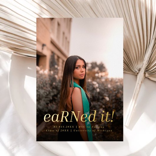 BSC モダン RN 4写真看護卒業 箔招待状