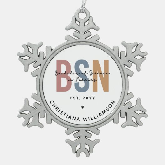BSNカスタム看護学士号 スノーフレークピューターオーナメント (正面)