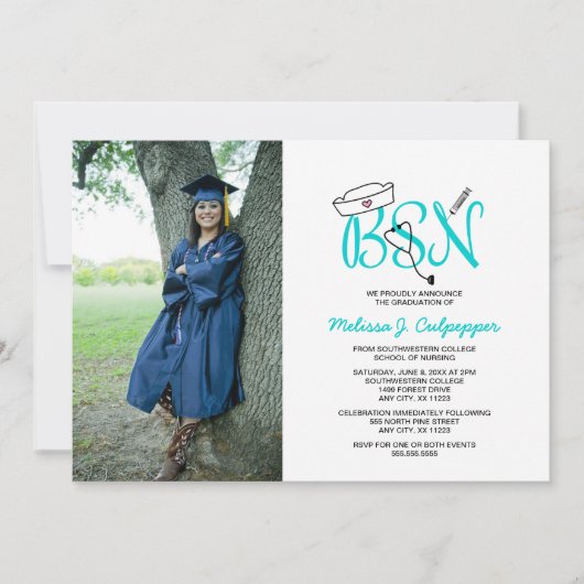 BSNナースのフォトグラジェンピンパーティー/ティール(緑がかった色) 招待状 (正面)