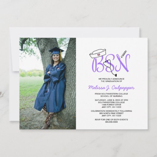 BSNナースのフォトグラジェンピンパーティー/紫 招待状 (正面)