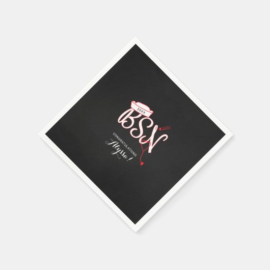 BSNナース卒業パーティーのデコール、赤い黒板 スタンダードカクテルナプキン (角)