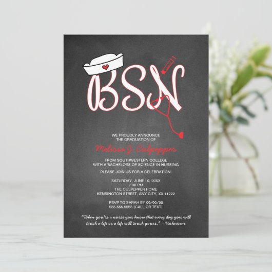 BSNナース卒業パーティーのピン留め式招待状 招待状 (スタンド正面)