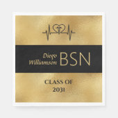 BSNナース卒業RN LPN名黒フェイク金ゴールド スタンダードランチョンナプキン (正面)