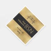 BSNナース卒業RN LPN名黒フェイク金ゴールド スタンダードランチョンナプキン (角)