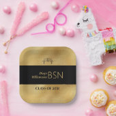 BSNナース卒業RN LPN名黒フェイク金ゴールド ペーパープレート (パーティー)