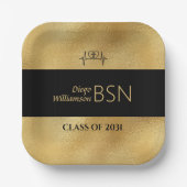 BSNナース卒業RN LPN名黒フェイク金ゴールド ペーパープレート (正面)