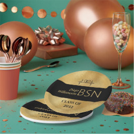 BSNナース卒業RN LPN名黒フェイク金ゴールド ペーパープレート