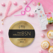 BSNナース卒業RN LPN名黒フェイク金ゴールド ペーパープレート (パーティー)