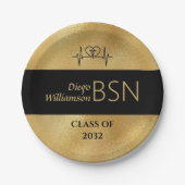 BSNナース卒業RN LPN名黒フェイク金ゴールド ペーパープレート (正面)