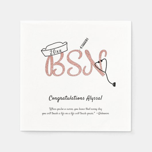 BSNバラ金ゴールドグリッターナース卒業パーティーデコール スタンダードカクテルナプキン (正面)
