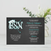 BSN写真卒業お祝い、ターコイズ 招待状 (スタンド正面)