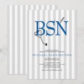 BSN看護師卒業のグレーストライプ 招待状 (正面/裏面)