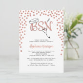 BSN看護師卒業式 ローズゴールドのコンフェッティ ピンニング 招待状 (スタンド正面)