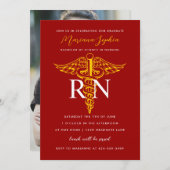 BSN RNナース卒業レッドと金ゴールド 招待状 (正面/裏面)