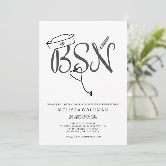 BSN RNナース卒業招待状が簡単に記載 招待状 (スタンド正面)