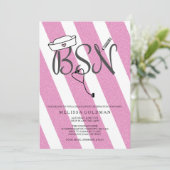 BSN RNナース卒業招待状ホットピンクグリッター 招待状 (スタンド正面)