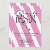 BSN RNナース卒業招待状ホットピンクグリッター 招待状 (正面/裏面)