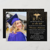 BSN RN金ゴールドグリッター看護写真卒業パーティー 招待状 (正面/裏面)