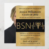 BSN RN 看護師卒業パーティー発表 金 招待状 (正面/裏面)