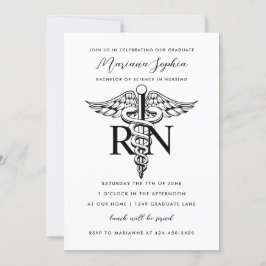 BSN RN 看護師卒業 黒と白 招待状