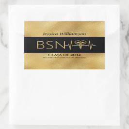 BSN RN LPNナース卒業パーティーエレガントブラック金ゴールド 長方形シール