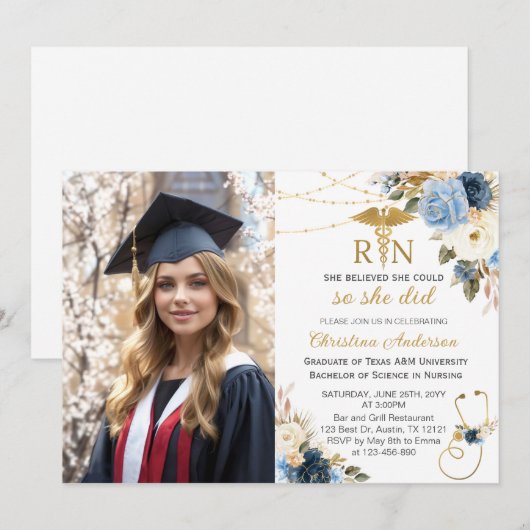 BSN RN Nursing Photo Graduation Party 招待状 (正面/裏面)