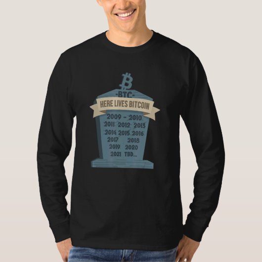 BtcここにBitcoin Cryptocurrencyブロックチェーンが存在 Tシャツ (正面)
