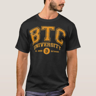 BTC大学から月へBitcoおもしろい動揺して Tシャツ