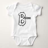 BTC暗号信じ支払いTシャツのギフトビットコイン ベビーボディスーツ (正面)