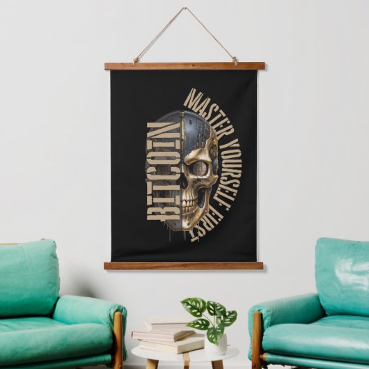 BTC motivation | Skull | Bitcoin crypto  吊り下げ型タペストリー (リビング)