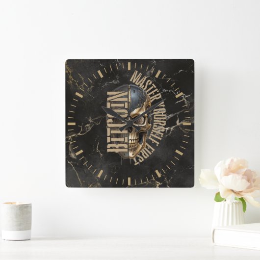 BTC motivation | Skull | Gold Marble スクエア壁時計 (ホーム)